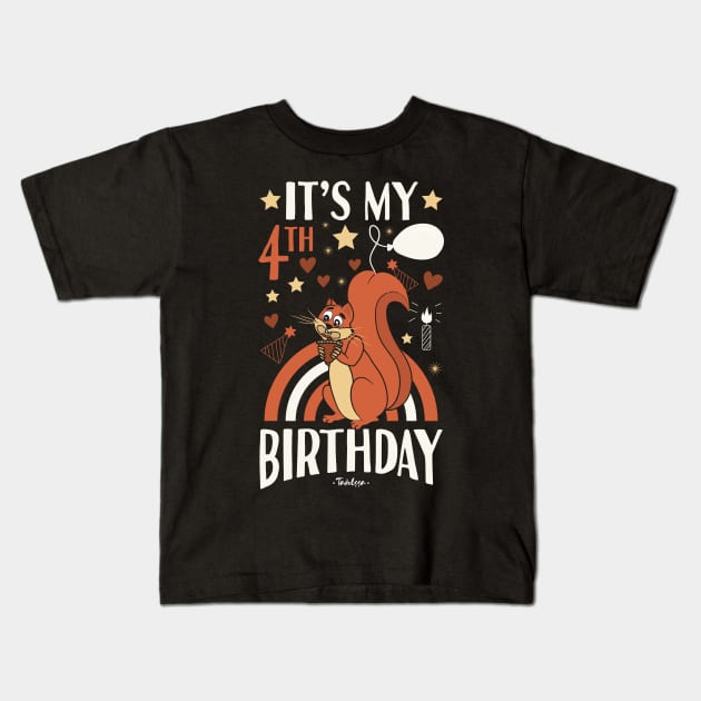 4th Birthday Squirrel Kids T-Shirt by Tesszero